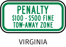 Virginia Penalty Tow Away Zone Sign