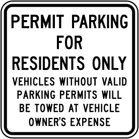 Permit Parking For Residents Only Sign
