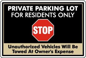Private Parking Lot For Residents Only Sign