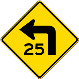 Left Combination Turn / Advisory Speed Sign