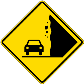 Falling Rocks On Vehicle Symbol (From Right)
