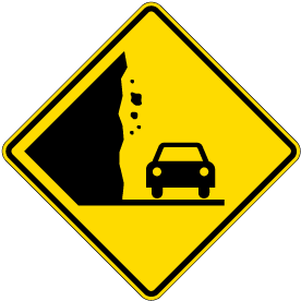 Falling Rocks On Vehicle Symbol (From Left)