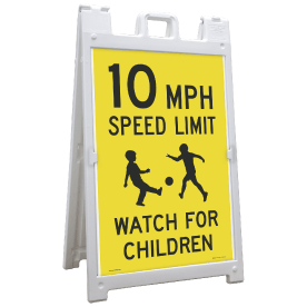 10 MPH Watch For Children Sandwich Board Sign