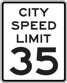City Speed Limit 35 MPH Sign