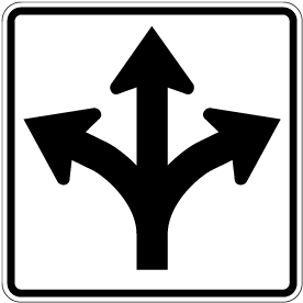 Left Right and Straight Thru Sign