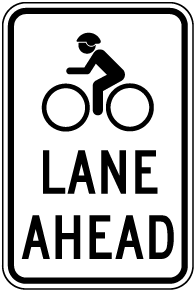 Lane Ahead Bicycle Sign