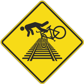 Bicycle Tripping on Tracks Sign