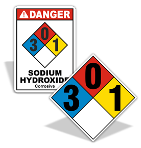 NFPA 704 Sodium Hydroxide Signs