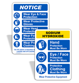Sodium Hydroxide PPE Signs
