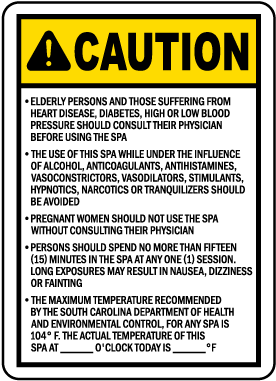 South Carolina Spa Rules Sign