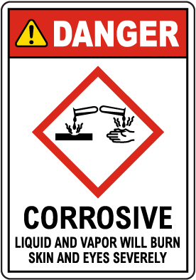 Danger Corrosive Liquid And Vapor Will Burn GHS Sign