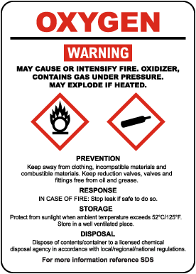 Oxygen Hazardous Warning Sign