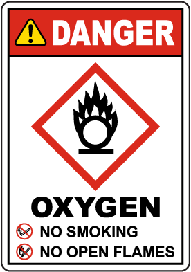 Danger Oxygen No Smoking No Open Flames Sign