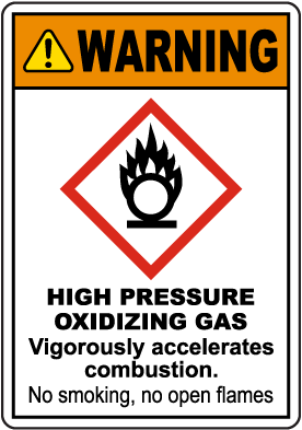 Warning High Pressure Oxidizing Gas GHS Sign