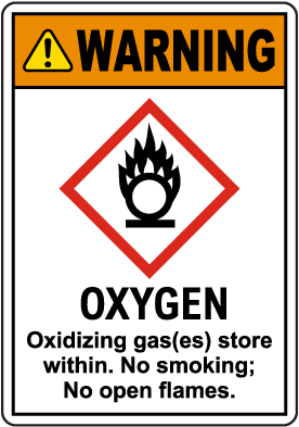 Warning Oxygen Oxidizing Gas(es) Store Within GHS Sign