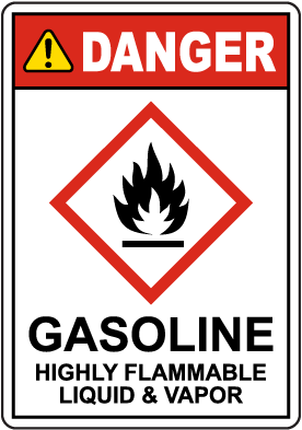 Danger Gasoline Highly Flammable Liquid & Vapor GHS Sign