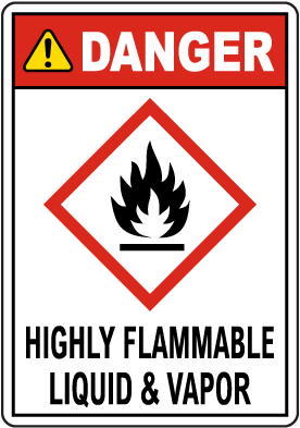 Danger Highly Flammable Liquid & Vapor GHS Sign