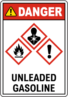 Danger Unleaded Gasoline GHS Sign