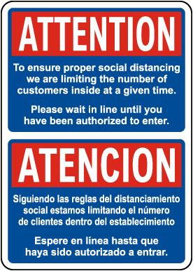 Bilingual Ensure Proper Social Distancing Sign