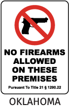 Oklahoma No Firearms Sign