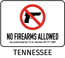 Tennessee No Firearms Allowed Sign