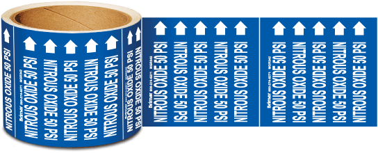 Nitrous Oxide 50 Psi Medical Gas Marker on a Roll
