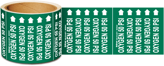 Oxygen 50 Psi Medical Gas Marker on a Roll