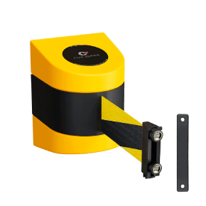 Retractable Belt Barrier with Yellow Magnetic ABS Case - 30 ft Yellow Black Belt