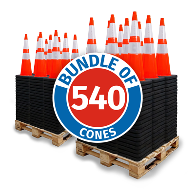 2 Pallet Bundle - 28" Elite 3M Sheeting Traffic Cone w/ Black Base, 10lbs
