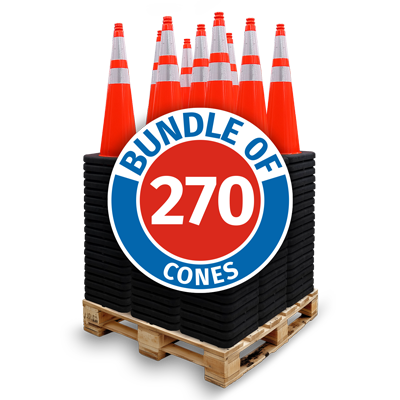 Pallet Bundle - 28" Slim Line Elite 3M Sheeting Traffic Cone w/ Black Base, 10lbs