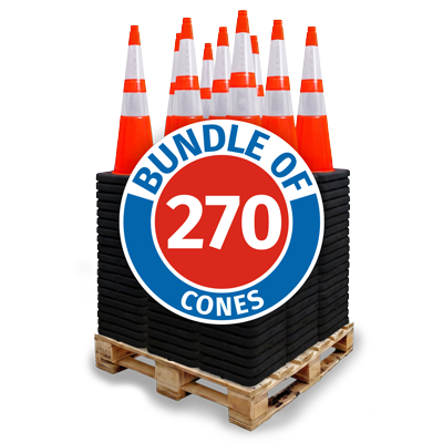 Pallet Bundle - 28" Slim Line Elite 3M Sheeting Traffic Cone w/ Black Base, 10lbs