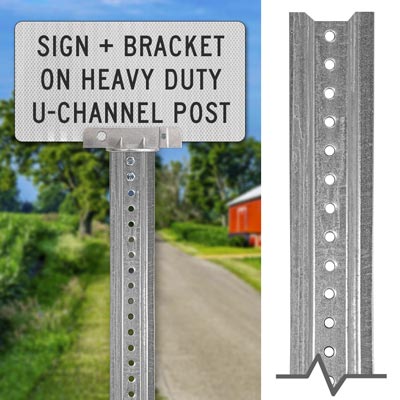 Heavy-duty Galvanized Sign Post – Sign + Bracket Mounting