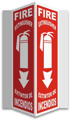 Bilingual 3-Way Fire Extinguisher Sign