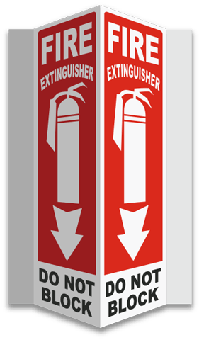 Fire Extinguisher Do Not Block 3-Way Sign