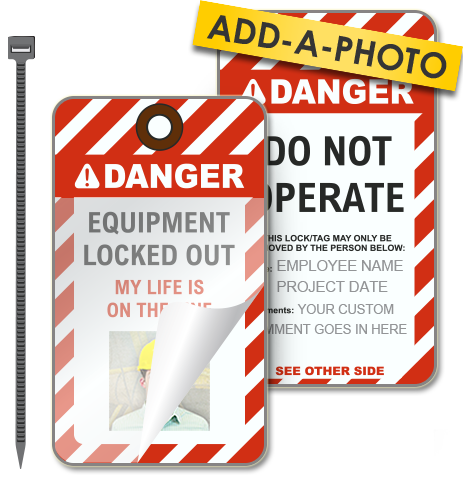 Custom Equipment Locked Out Photo Lockout Tag (Package of 25 tags + ties)