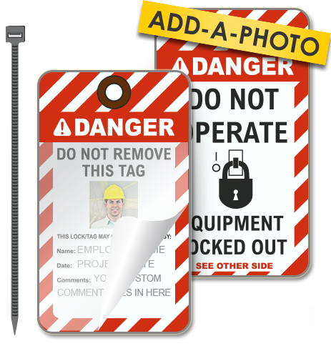 Custom Do Not Operate Photo Lockout Tag (Package of 25 tags + ties)