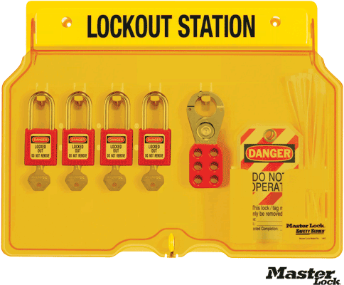 Wall-Mount Filled Lockout Station with 4 Padlocks