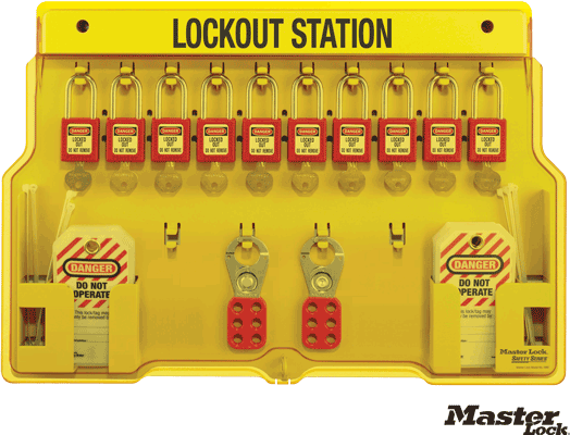 Wall-Mount Filled Lockout Station with 10 Padlocks
