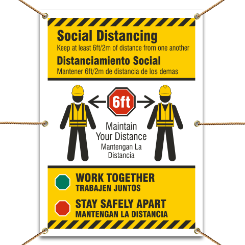 Bilingual Social Distancing Construction Banner