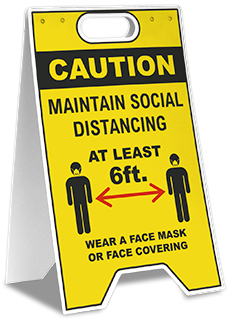 Caution Social Distancing Wear Face Mask Floor Stand