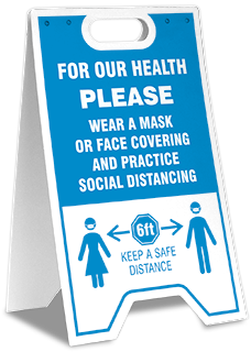 For Our Health Wear Mask Practice Social Distancing Floor Sign