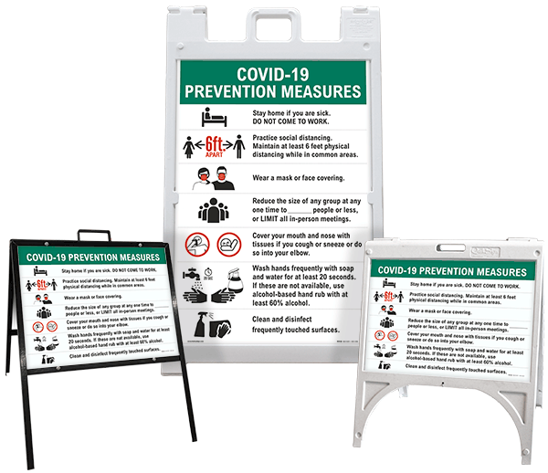 COVID-19 Prevention Measures Sidewalk Sign