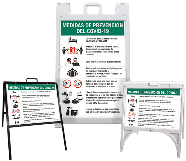 Spanish COVID-19 Prevention Measures Sidewalk Sign