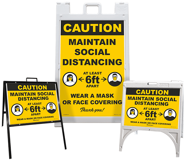 Caution Maintain Social Distancing Sidewalk Sign