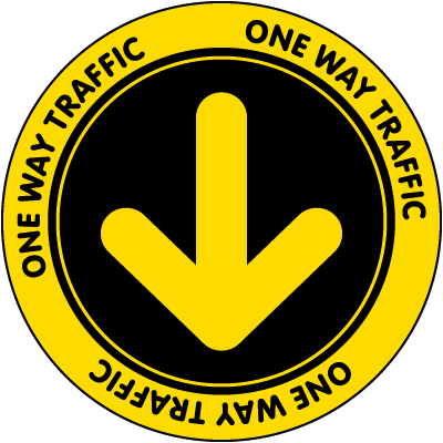 One Way Traffic Yellow/Black Floor Sign
