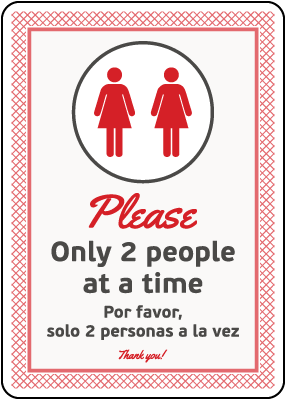 Bilingual Please Only Two People At a Time Sign