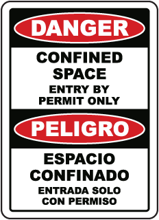 Bilingual Confined Space Entry By Permit Only Label