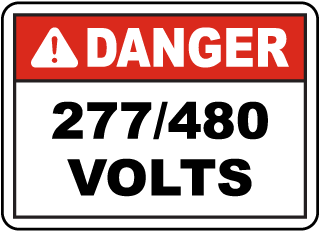 Danger 277/480 Volts Sign