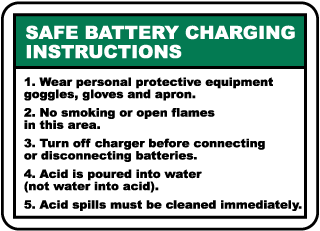 Battery Charging Area Signs Battery Charging Safety Signs