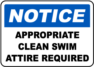 Appropriate Clean Swim Attire Sign